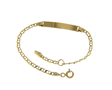 18k yellow gold boy girl baby bracelet engraving plate anchor chain 5.5-6.3