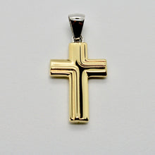 Load image into Gallery viewer, 18k white and yellow gold cross stylized very luster made in Italy 1.2 inches.
