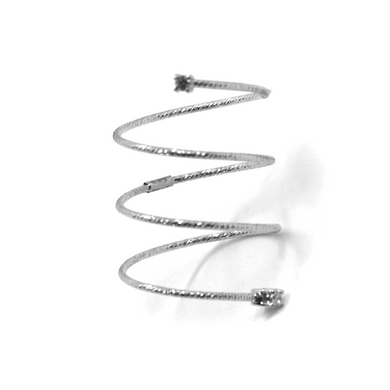 18K WHITE GOLD HALF PHALANX RING ELASTIC WORKED WIRE SPIRAL SNAKE WITH DIAMONDS.