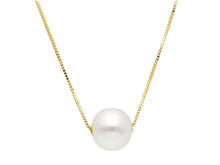 Load image into Gallery viewer, 18K YELLOW GOLD NECKLACE SQUARE VENETIAN CHAIN CENTRAL FRESHWATER PEARL 9.5-10mm
