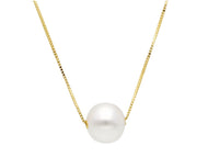 18k yellow gold necklace square venetian chain central freshwater pearl 9.5-10mm.