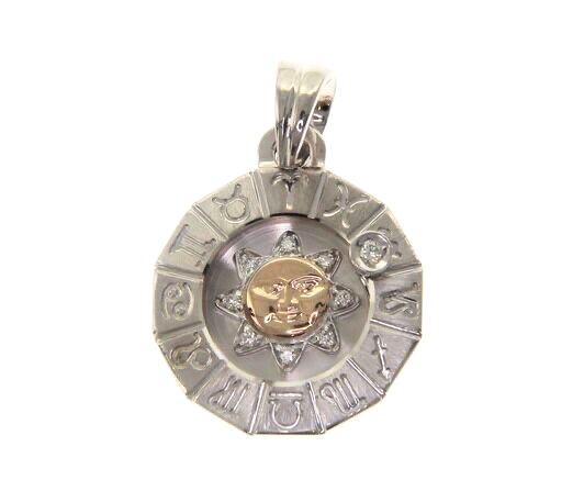 18k white & rose gold zodiac sign round 20mm diamond sun zodiacal medal pendant.