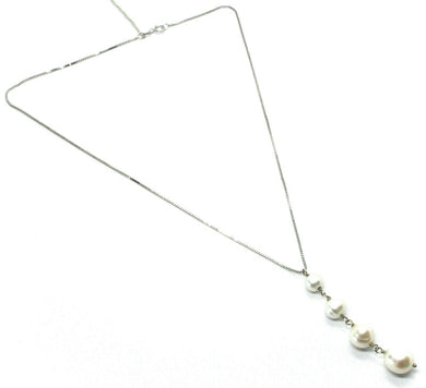 18k white gold lariat necklace venetian chain fw round oval drop pearl pendant.