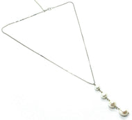 18k white gold lariat necklace venetian chain fw round oval drop pearl pendant.