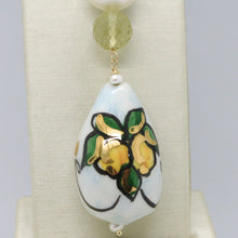 Load image into Gallery viewer, 18k yellow gold pendant lemon quartz, pearl &amp; ceramic drop hand painted in Italy.
