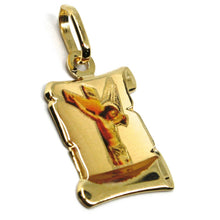 Load image into Gallery viewer, 18K YELLOW PARCHMENT GOLD MEDAL 18 mm, JESUS CHRIST, CROSS, VERY DETAILED ENAMEL.
