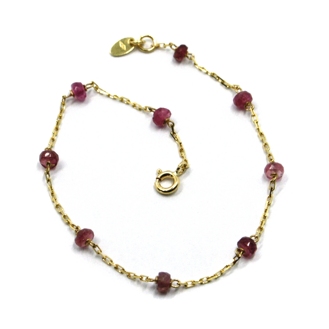 18k yellow gold square rolo bracelet with faceted disc purple tourmaline, 7.5