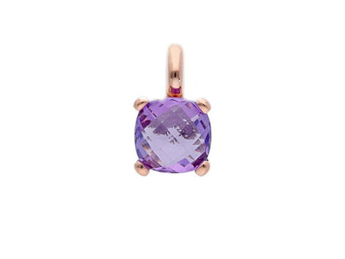 solid 18k rose gold four prongs pendant with big 10mm amethyst, cushion cut.