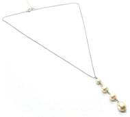 18k white gold lariat necklace rolo chain fw round oval drop pink pearl pendant.
