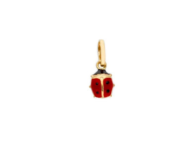 18k yellow gold puffed rounded small 5mm enamel ladybug ladybird pendant charm.