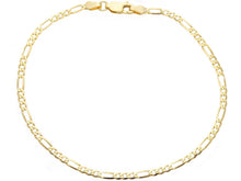 Load image into Gallery viewer, SOLID 9K YELLOW GOLD 2.5mm FIGARO FLAT ALTERNATE 3+1 LINKS BRACELET LENGTH 8.3&quot;.
