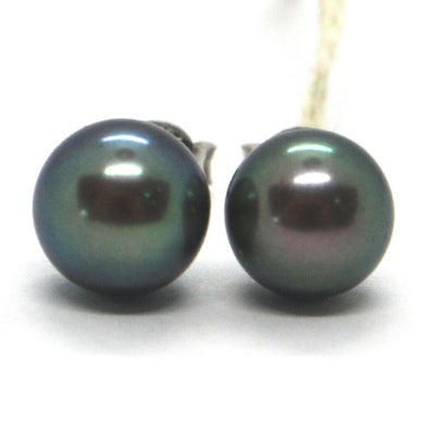 18k white gold earrings, with freshwater black pearls, 8mm, 0.3 inches diameter.