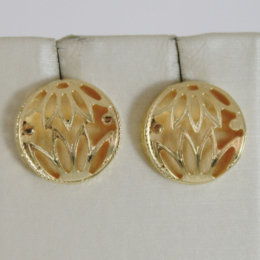 18K YELLOW GOLD ROUND BUTTON FLOWER EARRINGS FINELY WORKED DOUBLE MADE IN ITALY.