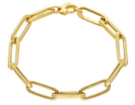 18K YELLOW GOLD BRACELET SQUARED OVAL BIG PAPER CLIP 7x20mm ITALY MADE 7.9