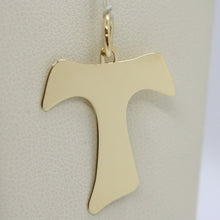 Load image into Gallery viewer, 18k yellow gold cross, Franciscan tau tao Saint Francis 1.3 inches made in Italy.
