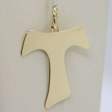 18k yellow gold cross, Franciscan tau tao Saint Francis 1.3 inches made in Italy.