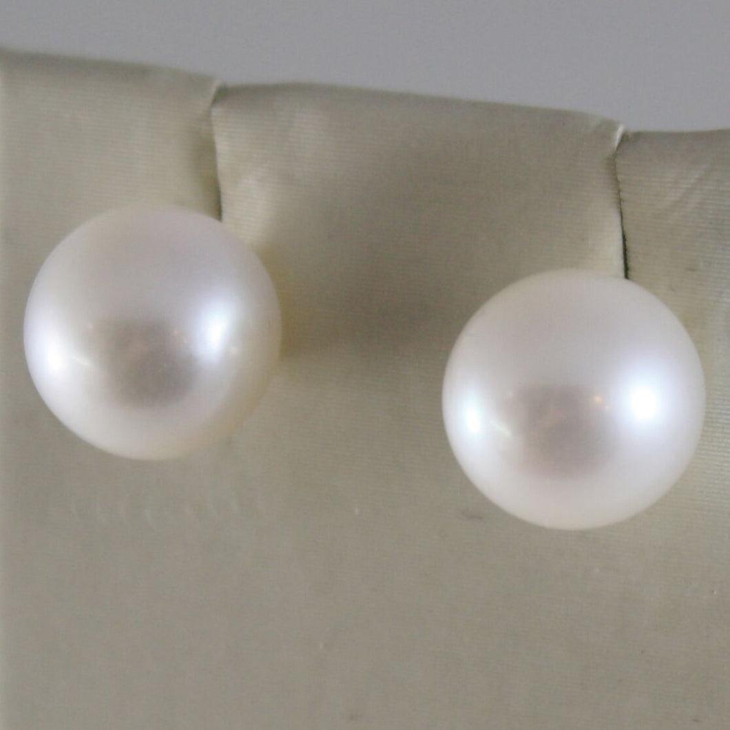 SOLID 18K WHITE GOLD EARRINGS WITH PEARL PEARLS 9 MM, MADE IN ITALY