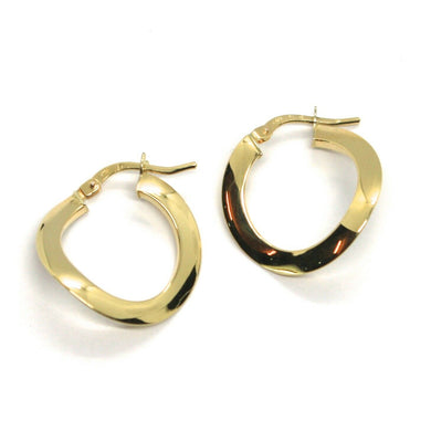 18K YELLOW GOLD CIRCLE HOOPS ONDULATE EARRINGS 20 MM, THIN SECTION 1 MM, ITALY.