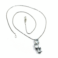 18k white gold emerald aquamarine 3 ct trilogy pendant & venetian chain necklace.