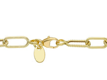 Load image into Gallery viewer, 18K YELLOW GOLD BRACELET PAPER CLIP 4x10mm ALTERNATE STRIPED SMOOTH OVALS, 7.1&quot;.
