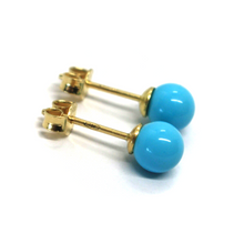 Load image into Gallery viewer, 18k yellow gold 6mm spheres balls reconstructed turquoise button earrings.
