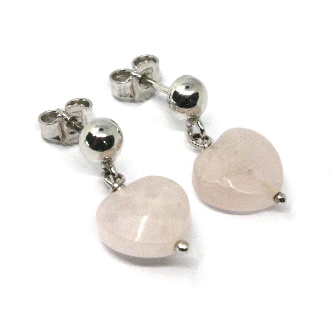 18k white gold pendant earrings, rose quartz faceted heart 10 mm, length 20mm.
