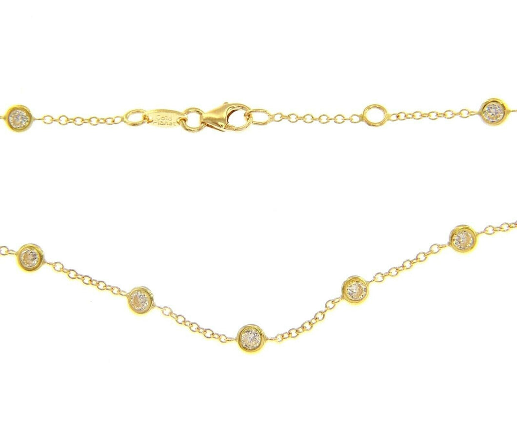 18K YELLOW GOLD NECKLACE, ALTERNATE 1mm ROLO CHAIN & 3.5mm CUBIC ZIRCONIA, 18