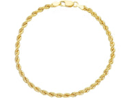 9K YELLOW GOLD 3.5mm ROPE BRAID CORD HOLLOW BRACELET, LENGTH 18cm 7.1
