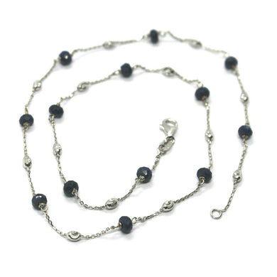 18k white gold necklace, alternate 4mm sapphire & 3mm faceted white balls, 20