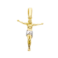 18K YELLOW AND WHITE GOLD 25mm JESUS CHRIST ON THE CROSS PENDANT, ITALY MADE.
