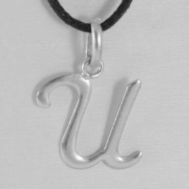 18k white gold pendant charm initial letter U, made in Italy 0.85 inches, 21 mm.