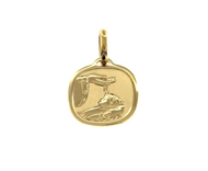 18K YELLOW GOLD PENDANT SQUARE MEDAL CHRISTIAN BAPTISM 16mm ENGRAVABLE.