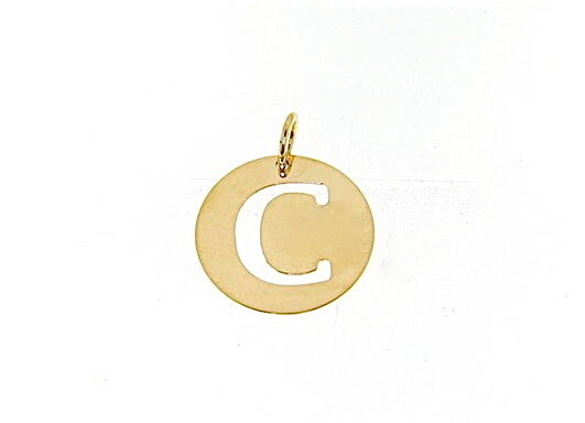 18K YELLOW GOLD LUSTER ROUND MEDAL WITH A LETTER C MADE IN ITALY DIAMETER 0.5 IN