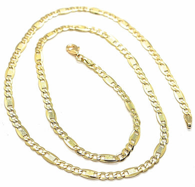 18K YELLOW GOLD CHAIN 4 MM, 19.7 INCHES ALTERNATE GOURMETTE CROSSHATCHING OVALS.