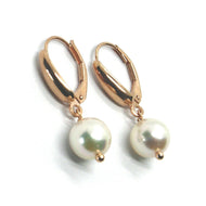 solid 18k rose gold pendant leverback earrings, akoya pearls diameter 7.5/8 mm.