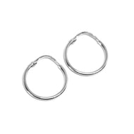 18k white gold round circle hoop small earrings diameter 15mm x 1.2mm, Italy.