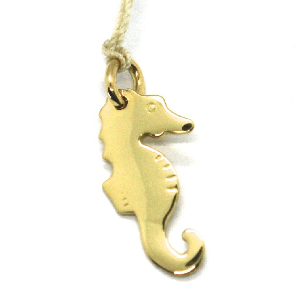 SOLID 18K YELLOW GOLD PENDANT, FLAT SEAHORSE, SMOOTH, 0.7 INCHES, MADE IN ITALY.