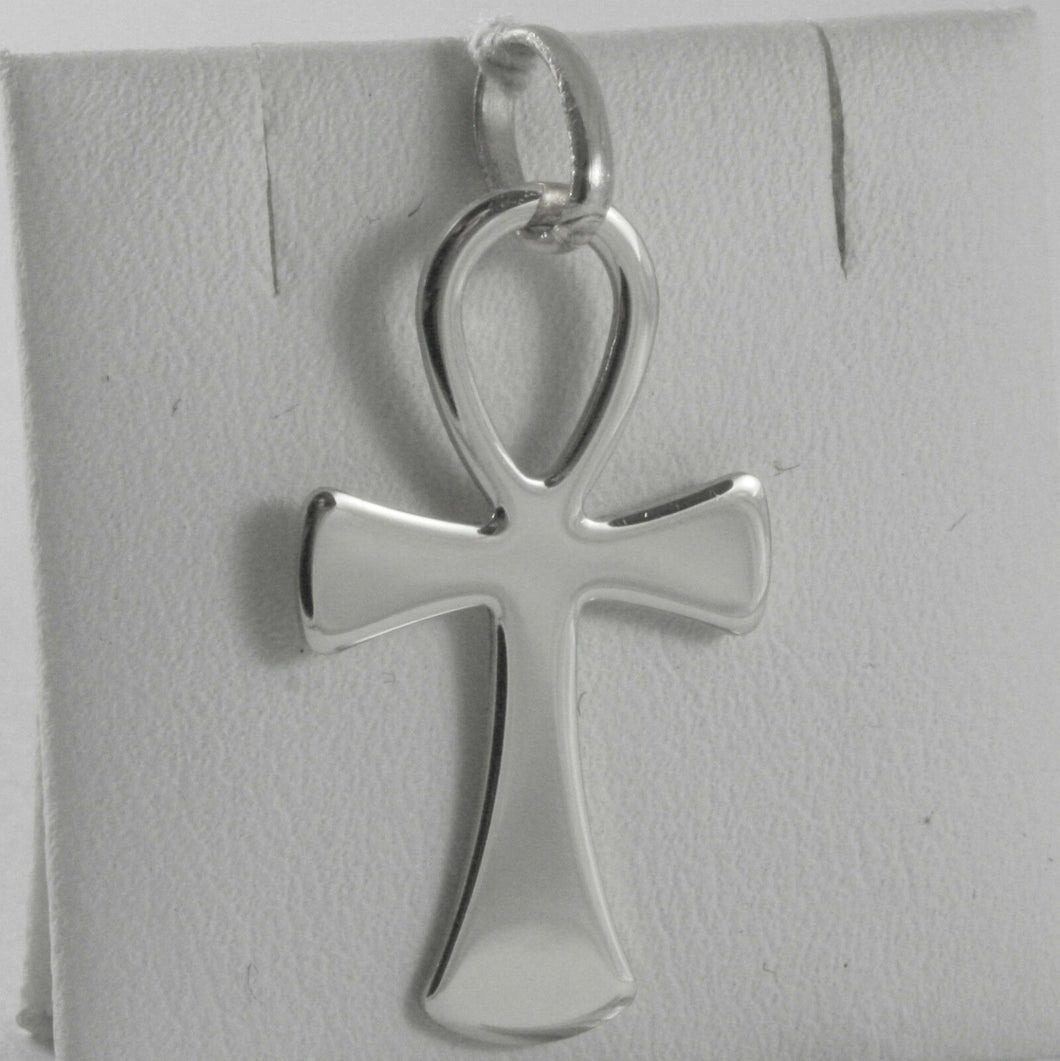 SOLID 18K WHITE GOLD CROSS, CROSS OF LIFE, ANKH, SHINY, 1.26 INCH MADE IN ITALY.