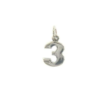 18k white gold number 3 three small pendant charm, 0.4