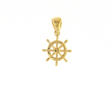 18K YELLOW GOLD SMALL 13mm BOAT HELM CHARM PENDANT SMOOTH BRIGHT, MADE IN ITALY.