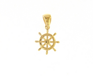 18K YELLOW GOLD SMALL 13mm BOAT HELM CHARM PENDANT SMOOTH BRIGHT, MADE IN ITALY.