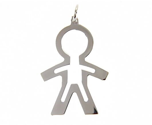 18k white gold luster pendant with boy child perforated made in Italy 1.25 inch.