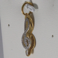 Load image into Gallery viewer, SOLID 18K WHITE &amp; YELLOW GOLD TREBLE CLEF PENDANT CHARM, PENTAGRAM MADE IN ITALY.
