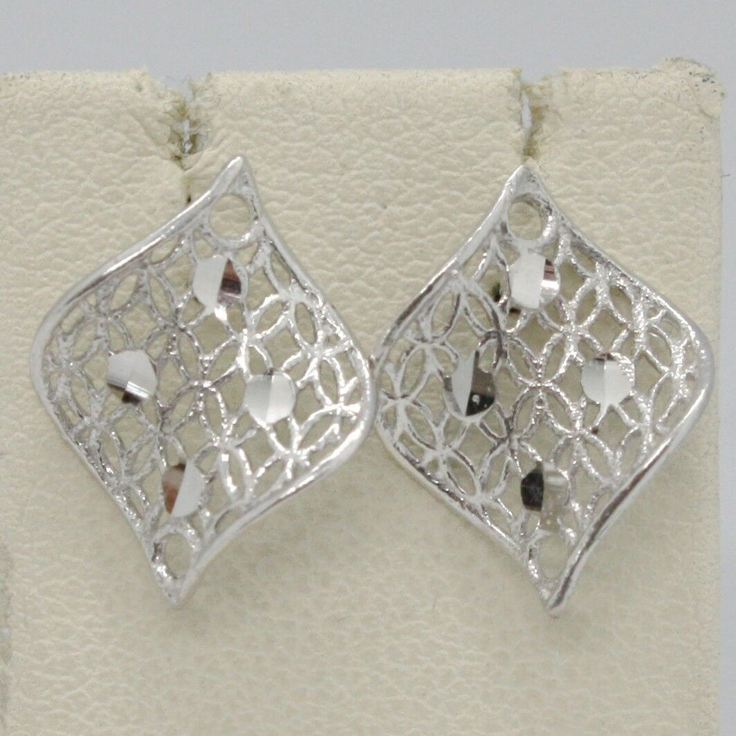 SOLID 18K WHITE GOLD PENDANT EARRINGS FINELY WORKED ONDULATE LEAF MADE IN ITALY.