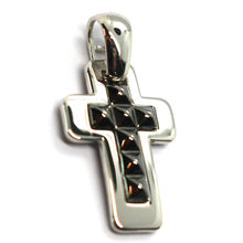Load image into Gallery viewer, SOLID 18K BLACK &amp; WHITE GOLD DOUBLE SQUARE CROSS, 0.8&quot;,  SMOOTH, ITALY MADE

