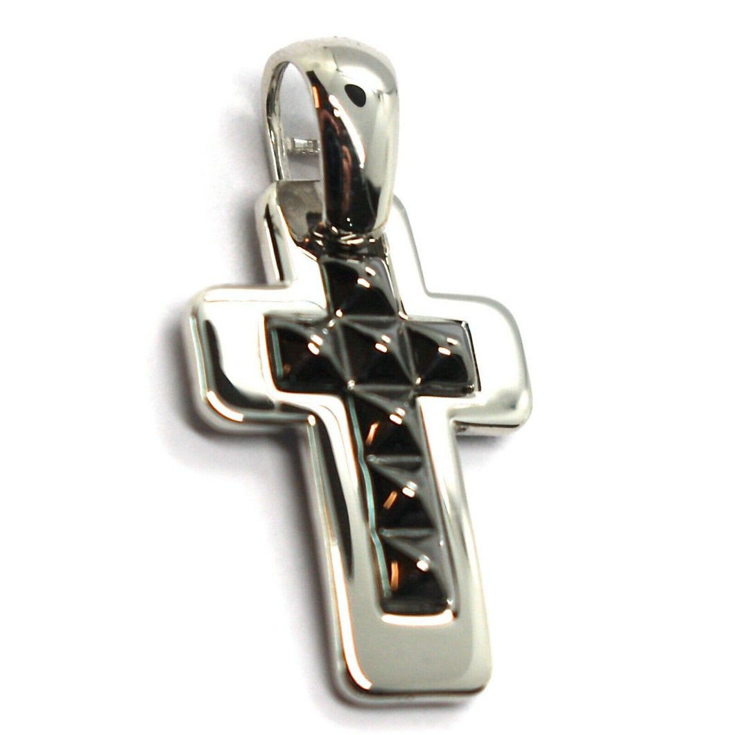 SOLID 18K BLACK & WHITE GOLD DOUBLE SQUARE CROSS, 0.8