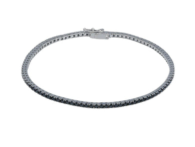 18K WHITE GOLD TENNIS BRACELET BLACK 2mm CUBIC ZIRCONIA ROUND CUT, 18cm, 7.1