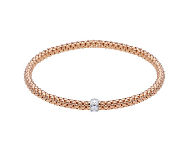 18k rose & white gold elastic bracelet, basket popcorn tube width 4mm 0.16