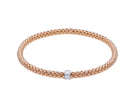18k rose & white gold elastic bracelet, basket popcorn tube width 4mm 0.16