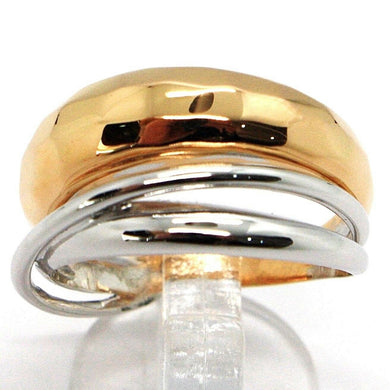 18k rose white gold band ring, half hammered and half multi wires, bicolor.